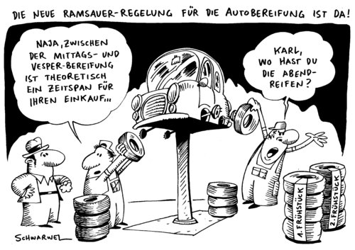 Cartoon: Ramsauer will noch vor Winter (medium) by Schwarwel tagged ramsauer,auto,autobereifung,reifen,winter,karikatur,schwarwel,reifenhersteller,hersteller,geschenk,pkw,sicherheit,eis,schnee,kälte,pneu,verkehr,verkehrsminister,minister,deutschland,politik,staat,regierung,gesetz,pflicht,straße,straßenverkehrsordnung,wett,auto,autobereifung,winter,hersteller,geschenk,pkw,sicherheit,schnee,kälte,verkehr,verkehrsminister,minister,autos