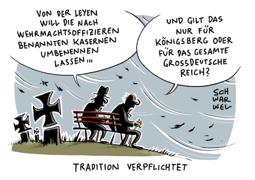 Cartoon: Rechtsextreme Soldate (medium) by Schwarwel tagged von,der,leyen,ministerin,deutschland,politik,skndal,krise,rechtsextrem,soldaten,armee,kaserne,kasernen,bundeswehr,reform,offizier,wehrmachtsoffizier,verteidigungsministerin,kasernennamen,karikatur,schwarwel,wehrmacht,hitler,nationalsozialismus,von,der,leyen,ministerin,deutschland,politik,skndal,krise,rechtsextrem,soldaten,armee,kaserne,kasernen,bundeswehr,reform,offizier,wehrmachtsoffizier,verteidigungsministerin,kasernennamen,karikatur,schwarwel,wehrmacht,hitler,nationalsozialismus