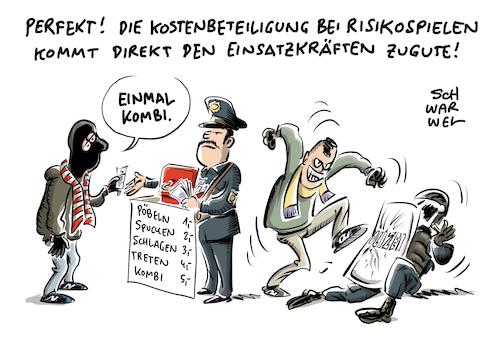 Cartoon: Rechtssreit über Polizeieinsätze (medium) by Schwarwel tagged rechtsstreit,recht,gesetz,streit,polizei,polizeieinsatz,polizeieinsätze,polizeistaat,polizeigewalt,hooligans,hooligan,fußballspiel,fußball,tor,mannschaft,spiel,fan,fankurve,rasen,platz,bundesliga,hochrisikospiele,risikospiele,fussball,einsatzkräfte,fußballiga,dfl,dfb,cartoon,karikatur,schwarwel,rechtsstreit,recht,gesetz,streit,polizei,polizeieinsatz,polizeieinsätze,polizeistaat,polizeigewalt,hooligans,hooligan,fußballspiel,fußball,tor,mannschaft,spiel,fan,fankurve,rasen,platz,bundesliga,hochrisikospiele,risikospiele,fussball,einsatzkräfte,fußballiga,dfl,dfb,cartoon,karikatur,schwarwel