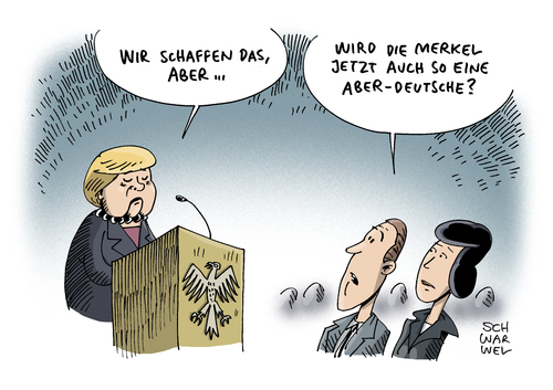 Cartoon: Regierungserklärung Kanzlerin (medium) by Schwarwel tagged regierungserklärung,kanzlerin,mekel,kurs,aber,politik,flüchtlinge,flüchtlingspolitik,asyl,asylpolitik,krieg,frieden,terror,karikatur,schwarwel,regierungserklärung,kanzlerin,mekel,kurs,aber,politik,flüchtlinge,flüchtlingspolitik,asyl,asylpolitik,krieg,frieden,terror,karikatur,schwarwel