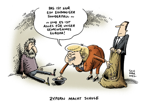 Cartoon: Rettungspaket Zypern (medium) by Schwarwel tagged rettungspaket,zypern,beteiligung,konto,inhaber,merkel,einlagengarantie,deutschland,geld,wirtschaft,finanzen,politik,armut,reichtum,arm,reich,karikatur,schwarwel,rettungspaket,zypern,beteiligung,konto,inhaber,merkel,einlagengarantie,deutschland,geld,wirtschaft,finanzen,politik,armut,reichtum,arm,reich,karikatur,schwarwel