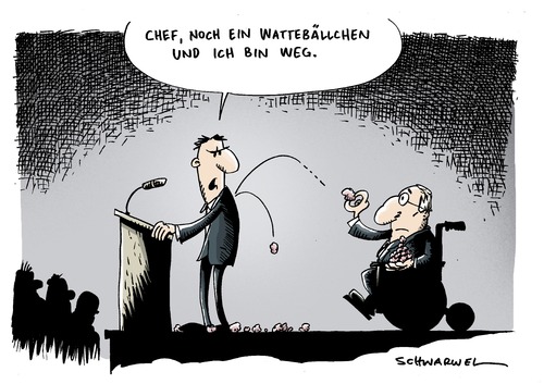 Cartoon: Rücktritt Sprecher von Schäubl (medium) by Schwarwel tagged schäuble,sprecher,rücktritt,regierung,deutschland,politik,politiker,minister,presse,mann,offer,demütigung,job,kündigung,öffentlich,bloßstellung,finanzminister,bund,republik,mitarbeiter,führung,autorität,gnadenlos,qualität,wolfgang schäuble,rücktritt,regierung,deutschland,politik,politiker,presse,mann,demütigung,wolfgang,schäuble