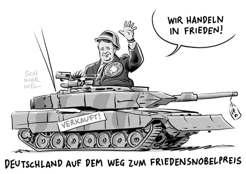 Cartoon: Rüstungsexporteur Deutschland (medium) by Schwarwel tagged rüstungsexporteur,deutschland,rüstung,waffen,export,panzer,militär,krieg,zerstörung,wirtschaftsminister,sigmar,gabriel,wffenexport,verdopplung,spitze,führung,frieden,friedenspanzer,gewehr,bombe,terror,friedensnobelpreis,karikatur,schwarwel,rüstungsexporteur,deutschland,rüstung,waffen,export,panzer,militär,krieg,zerstörung,wirtschaftsminister,sigmar,gabriel,wffenexport,verdopplung,spitze,führung,frieden,friedenspanzer,gewehr,bombe,terror,friedensnobelpreis,karikatur,schwarwel