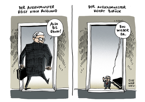 Cartoon: Russland Reise Steinmeier (medium) by Schwarwel tagged russland,reise,steinmeier,außenminister,ernüchterung,karikatur,schwarwel,russland,reise,steinmeier,außenminister,ernüchterung,karikatur,schwarwel