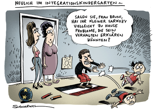 Cartoon: Sarkozy Probleme im KiGa (medium) by Schwarwel tagged sarkozy,problem,roma,kindergarten,integration,präsident,abschiebung,nation,staatschef,eu,europäische,union,politik,politiker,frankreich,karikatur,schwarwel,sarkozy,kindergarten,integration,präsident,abschiebung,staatschef,eu,europäische union,frankreich,europäische,union