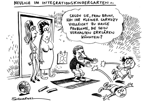 Cartoon: Sarkozy Probleme im KiGa (medium) by Schwarwel tagged sarkozy,problem,roma,kindergarten,integration,präsident,abschiebung,nation,staatschef,eu,europäische,union,politik,politiker,frankreich,karikatur,schwarwel,sarkozy,kindergarten,integration,präsident,abschiebung,staatschef,eu,europäische union,frankreich,europäische,union