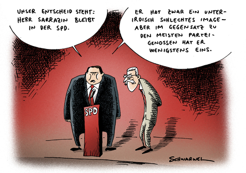 Cartoon: Sarrazin bleibt SPD (medium) by Schwarwel tagged spd,sarrazin,partei,deutschland,ausschluss,bank,bund,staat,sozialdemokrat,chef,sigmar,gabriel,führung,karikatur,schwarwel,spd,sarrazin,partei,deutschland,ausschluss,bank,bund,staat,sozialdemokrat,gabriel,führung,chef