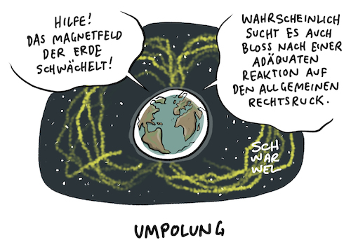 Cartoon: Schwächezone im Magnetfeld (medium) by Schwarwel tagged schwächezone,magnetfeld,erde,welt,universum,weltall,all,nordpol,pol,pole,umpolung,erdmagnetfeld,polumkehr,planet,forschung,wissenschaft,wissenschaftler,institut,forscher,rechts,rechtsruck,rechtsextrem,rechtsextremistisch,rechtsextremismus,rechtspopulismus,rechtspopulisten,populisten,afd,alternative,für,deutschland,partei,bundestag,höcke,gauland,weidel,von,storch,frauke,petry,ausländerfeindlichkeit,ausländerfeindlich,flüchtlinge,geflüchtete,flüchtlingspolitik,flüchtlingskrise,demokratie,diktatur,antidemokratisch,erstarken,rechtspopulistischer,parteien,pegida,legida,nazi,nazis,nonazis,identitäre,rassenhass,asylbewerberheime,extremistisch,hass,hetze,hasskommentare,cartoon,karikatur,schwarwel,schwächezone,magnetfeld,erde,welt,universum,weltall,all,nordpol,pol,pole,umpolung,erdmagnetfeld,polumkehr,planet,forschung,wissenschaft,wissenschaftler,institut,forscher,rechts,rechtsruck,rechtsextrem,rechtsextremistisch,rechtsextremismus,rechtspopulismus,rechtspopulisten,populisten,afd,alternative,für,deutschland,partei,bundestag,höcke,gauland,weidel,von,storch,frauke,petry,ausländerfeindlichkeit,ausländerfeindlich,flüchtlinge,geflüchtete,flüchtlingspolitik,flüchtlingskrise,demokratie,diktatur,antidemokratisch,erstarken,rechtspopulistischer,parteien,pegida,legida,nazi,nazis,nonazis,identitäre,rassenhass,asylbewerberheime,extremistisch,hass,hetze,hasskommentare,cartoon,karikatur,schwarwel