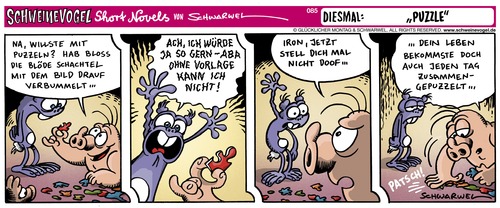 Cartoon: Schweinevogel Puzzle (medium) by Schwarwel tagged schweinevogel,schwarwel,iron,doof,witz,cartoon,lustig,puzzle,leben,stil,lebensstil,comic,schwein,schweine,strip,tier,tiere,leben,stil,lifestyle