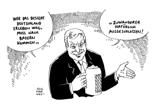 Cartoon: Seehofer gegen Europa Zuwanderer (medium) by Schwarwel tagged seehofer,gegen,europa,zuwanderer,zuwanderung,csu,chef,partei,politik,bayern,fasching,aschermittwoch,antieuropa,antizuwanderung,karikatur,schwarwel,seehofer,gegen,europa,zuwanderer,zuwanderung,csu,chef,partei,politik,bayern,fasching,aschermittwoch,antieuropa,antizuwanderung,karikatur,schwarwel