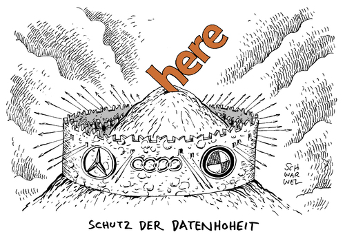 Cartoon: Selbstfahrende Autos Here (medium) by Schwarwel tagged selbstfahrende,autos,auto,deutsche,autokonzerne,nokia,kartendienst,here,sicherung,datenhoheit,daten,hoheit,karikatur,schwarwel,mercedes,audi,selbstfahrende,autos,auto,deutsche,autokonzerne,nokia,kartendienst,here,sicherung,datenhoheit,daten,hoheit,karikatur,schwarwel,mercedes,audi