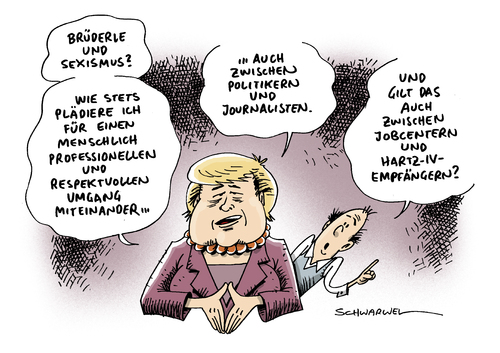 Cartoon: Sexismus Merkel Brüderle (medium) by Schwarwel tagged kanzlerin,angela,merkel,sexismus,vorwurf,brüderle,menschlich,respektvoll,professionell,umgang,leben,miteinander,politik,journalismus,job,arbeit,arbeitslos,hartz,karikatur,schwarwel,kanzlerin,angela,merkel,sexismus,vorwurf,brüderle,menschlich,respektvoll,professionell,umgang,leben,miteinander,politik,journalismus,job,arbeit,arbeitslos,hartz,karikatur,schwarwel