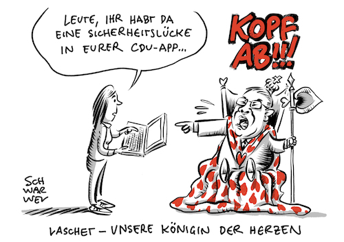 Cartoon: Sicherheitslücke in App CDU (medium) by Schwarwel tagged sicherheitslücke,app,cdu,chaos,computer,club,ccc,hacker,hackerin,anzeige,laschet,wahlkampfapp,wahlkampf,cduconnect,aktivistin,lilith,wittmann,schwachstelle,digital,digitalisierung,responsible,disclosure,wahlapp,wahlen,it,expertin,cartoon,karikatur,schwarwel,sicherheitslücke,app,cdu,chaos,computer,club,ccc,hacker,hackerin,anzeige,laschet,wahlkampfapp,wahlkampf,cduconnect,aktivistin,lilith,wittmann,schwachstelle,digital,digitalisierung,responsible,disclosure,wahlapp,wahlen,it,expertin,cartoon,karikatur,schwarwel