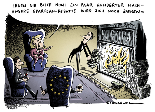 Cartoon: Sparplan-Debatte der EU (medium) by Schwarwel tagged sparplan,debatte,eu,europäische,union,deutschland,krise,euro,regierung,angela,merkel,sparplan,sparen,eu,europäische union,deutschland,krise,euro,regierung,angela merkel,europäische,union,angela,merkel