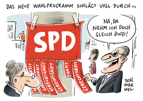 Cartoon: SPD soziale Gerechtigkeit (medium) by Schwarwel tagged spd,martin,schulz,wahl,wahlprogramm,parteitag,soziale,gerechtigkeit,bundestagswahl,politik,politiker,deutschland,bundeskanzler,wahlkampf,wahlkommunikation,wahlen,partei,zeit,für,mehr,bundesparteitag,chancengleichheit,staat,sozialstaat,gleichheit,freiheit,menschenrechte,demokratie,karikatur,schwarwel,spd,martin,schulz,wahl,wahlprogramm,parteitag,soziale,gerechtigkeit,bundestagswahl,politik,politiker,deutschland,bundeskanzler,wahlkampf,wahlkommunikation,wahlen,partei,zeit,für,mehr,bundesparteitag,chancengleichheit,staat,sozialstaat,gleichheit,freiheit,menschenrechte,demokratie,karikatur,schwarwel