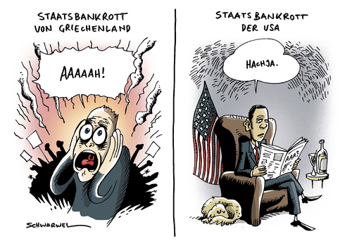 Cartoon: Staatsbankrott (medium) by Schwarwel tagged griechenland,us,usa,staatsbankrott,staat,land,bankrott,krise,geld,finanzen,barack,obama,bank,europa,eu,euro,markt,stabilität,regierung,papandreou,kampf,schulden,demonstration,demo,bürger,crash,karikatur,schwarwel,griechenland,usa,staatsbankrott,us,bankrott,krise,geld,finanzen,barack obama,europa,regierung,papandreou,stabilität,kampf,schulden,demonstration,barack,obama