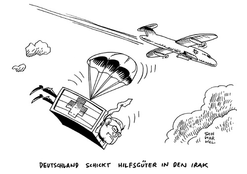 Cartoon: Steinmeier reist in den Irak (medium) by Schwarwel tagged irak,krise,waffenlieferung,waffen,gewalt,terror,krieg,hilfsgüter,außenminister,steinmeier,karikatur,schwarwel,flugzeug,armee,solaten,heer,panzer,rakete,irak,krise,waffenlieferung,waffen,gewalt,terror,krieg,hilfsgüter,außenminister,steinmeier,karikatur,schwarwel,flugzeug,armee,solaten,heer,panzer,rakete