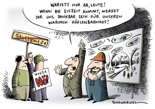 Cartoon: Stuttgart 21 - Klare Vorteile (medium) by Schwarwel tagged stuttgart,21,vorteil,s21,kampf,gegner,milliarde,projekt,polizei,schutz,volksbegehren,landtag,deutschland,streit,regierung,politik,widerstand,bahnhof,umbau,protest,eskalation,räumung,wasserwerfer,gewalt,parkschützer,demonstration,unterschriftensammlung,kar,stuttgart 21,mappus,rechtsstaat,demonstration,protest,volksentscheid,demokratie,grube,bahnprojekt,baum,polizeit,stuttgart,21,gewalt,bahnchef,widerstand,widerstandsrecht