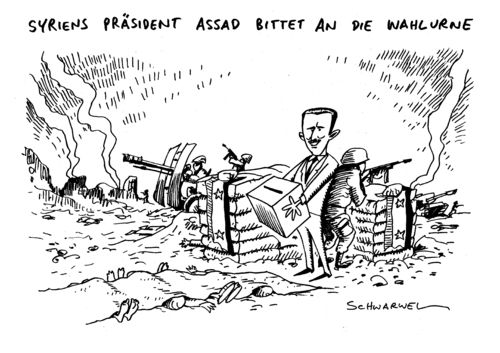 Cartoon: Syrien Abstimmung Krieg (medium) by Schwarwel tagged schwarwel,kariaktur,terror,krieg,gewalt,waffe,gegner,regime,abstimmung,referndum,assad,präsident,syrien,syrien,präsident,assad,referndum,regime,waffe,gewalt,terror