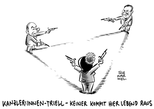 Cartoon: Triell Baerbock Laschet Scholz (medium) by Schwarwel tagged bundestagswahl,bundestagswahlkampf,wahl,wahlen,waehler,laschet,baerbock,olaf,scholz,bundeskanzler,bundeskanzlerin,triell,cdu,csu,union,die,gruene,gruenen,linke,spd,partei,parteien,politik,deutschland,wahlkampf,koalition,cartoon,karikatur,schwarwel,bundestagswahl,bundestagswahlkampf,wahl,wahlen,waehler,laschet,baerbock,olaf,scholz,bundeskanzler,bundeskanzlerin,triell,cdu,csu,union,die,gruene,gruenen,linke,spd,partei,parteien,politik,deutschland,wahlkampf,koalition,cartoon,karikatur,schwarwel