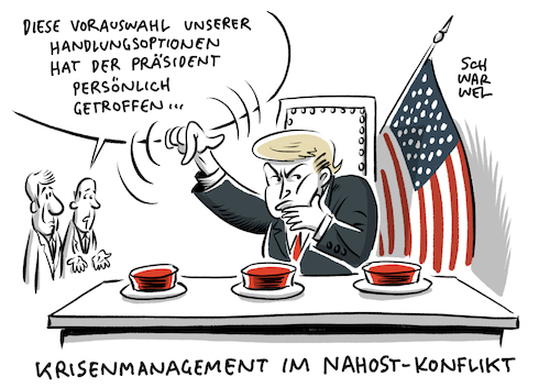 Cartoon: Trump Iran Eskalation (medium) by Schwarwel tagged trump,weißes,haus,us,usa,america,amerika,president,präsident,iran,soleimani,mord,ermordung,drohne,krieg,angriff,vergeltung,vergeltungsschlag,militärstützpunkt,abzug,truppen,dritter,weltkrieg,putin,militär,soldaten,militärangriff,rüstungsexporte,aufrüstung,heer,armee,raketen,militärbasis,washington,irak,irakische,raketenabwehr,golfregion,atomabkommen,revolutionsgarden,luftwaffenstützpunkt,operation,märtyrer,akt,der,selbstverteidigung,pentagon,cartoon,karikatur,schwarwel,trump,weißes,haus,us,usa,america,amerika,president,präsident,iran,soleimani,mord,ermordung,drohne,krieg,angriff,vergeltung,vergeltungsschlag,militärstützpunkt,abzug,truppen,dritter,weltkrieg,putin,militär,soldaten,militärangriff,rüstungsexporte,aufrüstung,heer,armee,raketen,militärbasis,washington,irak,irakische,raketenabwehr,golfregion,atomabkommen,revolutionsgarden,luftwaffenstützpunkt,operation,märtyrer,akt,der,selbstverteidigung,pentagon,cartoon,karikatur,schwarwel