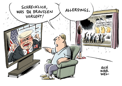 Cartoon: Trump rechte Gewalt (medium) by Schwarwel tagged trump,donald,straftaten,rechte,gewalt,rechts,nazi,populismus,flüchtlingsunterkünfte,flüchtlingsheim,flüchtlinge,geflüchtete,straftat,us,usa,amerika,präsident,demokratie,diktatur,flüchtlingspolitik,recht,gesetz,karikatur,schwarwel,trump,donald,straftaten,rechte,gewalt,rechts,nazi,populismus,flüchtlingsunterkünfte,flüchtlingsheim,flüchtlinge,geflüchtete,straftat,us,usa,amerika,präsident,demokratie,diktatur,flüchtlingspolitik,recht,gesetz,karikatur,schwarwel