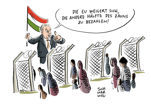 Cartoon: Ungarn EU Flüchtlingszaun (medium) by Schwarwel tagged flüchtlinge,geflüchtete,flüchtlingskrise,flüchtlingspolitik,asyl,asylsuchende,mgranten,migration,flucht,krieg,terror,zerstörung,ausländer,eu,europäische,union,europa,ungarn,flüchtlingszaun,orban,grenze,grenzzaun,flüchtlingsstrom,serbien,kroatien,abschottungspolitik,grenzsicherung,flüchtlingsverteilung,flüchtlingscamp,türkei,bulgarien,hass,hetze,national,rechts,nazi,rechtsextrem,rechtsextremismus,extremismus,rassismus,ausländerfeindlichkeit,populismus,politik,politiker,stacheldraht,balkanroute,aslverfahren,karikatur,schwarwel,flüchtlinge,geflüchtete,flüchtlingskrise,flüchtlingspolitik,asyl,asylsuchende,mgranten,migration,flucht,krieg,terror,zerstörung,ausländer,eu,europäische,union,europa,ungarn,flüchtlingszaun,orban,grenze,grenzzaun,flüchtlingsstrom,serbien,kroatien,abschottungspolitik,grenzsicherung,flüchtlingsverteilung,flüchtlingscamp,türkei,bulgarien,hass,hetze,national,rechts,nazi,rechtsextrem,rechtsextremismus,extremismus,rassismus,ausländerfeindlichkeit,populismus,politik,politiker,stacheldraht,balkanroute,aslverfahren,karikatur,schwarwel