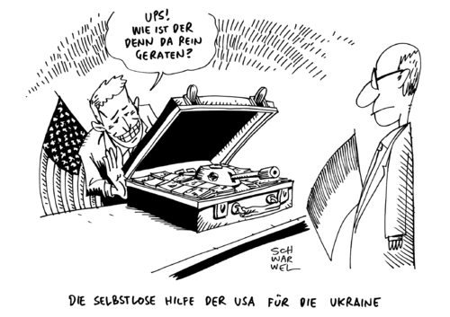 Cartoon: USA Hilfe Ukraine (medium) by Schwarwel tagged ukraine,usa,hilfe,milliarden,dollar,euro,geld,finanzen,wirtschaft,militär,panzer,karikatur,schwarwel,ukraine,usa,hilfe,milliarden,dollar,euro,geld,finanzen,wirtschaft,militär,panzer,karikatur,schwarwel