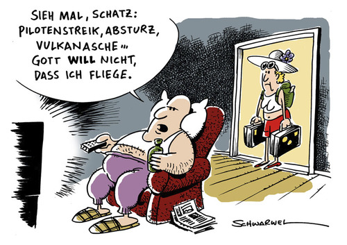 Cartoon: Vulkanasche (medium) by Schwarwel tagged vulkan,asche,flugzeug,flughafen,sperrung,pilotenstreik,absturz,pilot,streik,flug,ausbruch,lava,karikatur