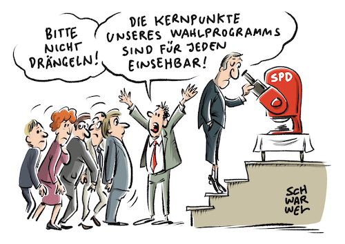 Cartoon: Wahlprogramm SPD (medium) by Schwarwel tagged wahlprogramm,wahl,wahlen,spd,partei,programm,mehr,gerechtigkeit,kernpunkte,karikatur,schwarwel,wahlprogramm,wahl,wahlen,spd,partei,programm,mehr,gerechtigkeit,kernpunkte,karikatur,schwarwel