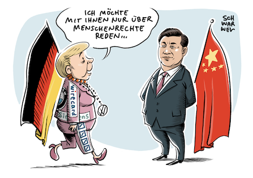 Cartoon: Wirecard Merkel China (medium) by Schwarwel tagged wirecard,bundeskanzlerin,merkel,wirtschaft,finanzen,betrug,finanzdienstleister,china,insolvenz,insolvent,zahlungsabwickler,börse,aktie,aktien,bilanzskandal,dax,konzern,wirtschaftsprüfer,jan,marsalek,payment,kartenzahlungen,kreditkarten,kriminalität,skndal,finanzskandal,cartoon,karikatur,schwarwel,wirecard,bundeskanzlerin,merkel,wirtschaft,finanzen,betrug,finanzdienstleister,china,insolvenz,insolvent,zahlungsabwickler,börse,aktie,aktien,bilanzskandal,dax,konzern,wirtschaftsprüfer,jan,marsalek,payment,kartenzahlungen,kreditkarten,kriminalität,skndal,finanzskandal,cartoon,karikatur,schwarwel