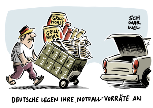 Cartoon: Zivilverteidigungskonzept (medium) by Schwarwel tagged zivilverteidigungskonzept,zivil,verteidigung,wasser,konserven,bares,bargeld,bar,bundesregierung,vorrat,vorräte,notfall,bier,pils,würste,grillkohle,deutsch,deutsche,deutschland,katastrophe,katastrophenfall,versorgung,selbstversorgung,krieg,krise,konzeption,zivile,karikatur,schwarwel,zivilverteidigungskonzept,zivil,verteidigung,wasser,konserven,bares,bargeld,bar,bundesregierung,vorrat,vorräte,notfall,bier,pils,würste,grillkohle,deutsch,deutsche,deutschland,katastrophe,katastrophenfall,versorgung,selbstversorgung,krieg,krise,konzeption,zivile,karikatur,schwarwel