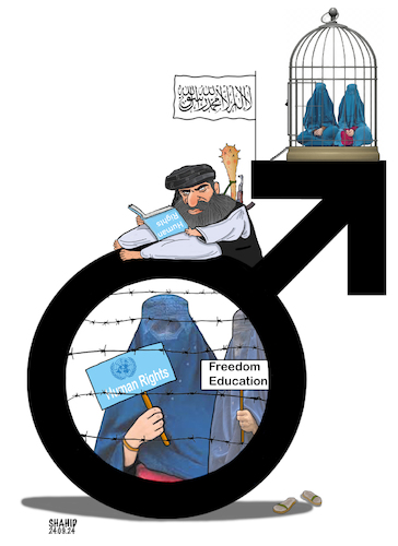 Cartoon: Afghan women behind the... (medium) by Shahid Atiq tagged afghanistan