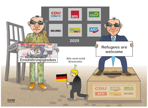 Cartoon: Refugees as a tool in election! (medium) by Shahid Atiq tagged germany