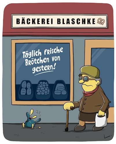 Cartoon: Brötchen (medium) by SCHÖN BLÖD tagged thomas,luft,cartoonalarm,brötchen,frisch,bäcker,alte,frau,vogel,bäckerei,thomas,luft,cartoonalarm,brötchen,frisch,bäcker,alte,frau,vogel,bäckerei