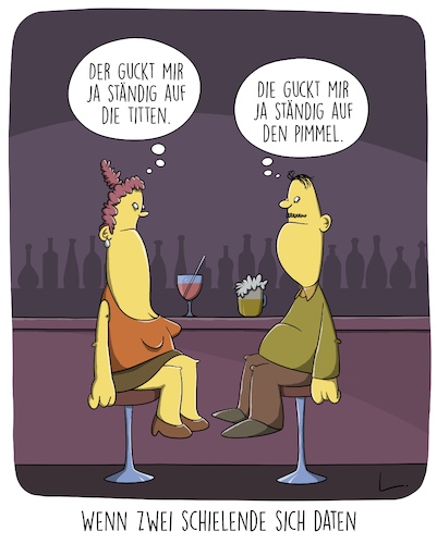 Cartoon: Date (medium) by SCHÖN BLÖD tagged schielen,augen,date,brüste,treffen,paar,kennenlernen,romantik,liebe,schielen,augen,date,brüste,treffen,paar,kennenlernen,romantik,liebe