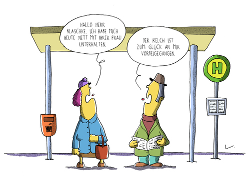 Cartoon: Unterhaltung (medium) by SCHÖN BLÖD tagged thomas,luft,cartoon,lustig,unterhaltung,gespräch,mann,frau,bushaltestelle,thomas,luft,cartoon,lustig,unterhaltung,gespräch,mann,frau,bushaltestelle