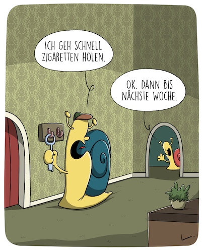 Cartoon: Zigaretten holen (medium) by SCHÖN BLÖD tagged thomas,luft,cartoonalarm,zigaretten,holen,schnecke,tiere,wiedersehen,ehe,paar,wohnung,schlüssel,thomas,luft,cartoonalarm,zigaretten,holen,schnecke,tiere,wiedersehen,ehe,paar,wohnung,schlüssel