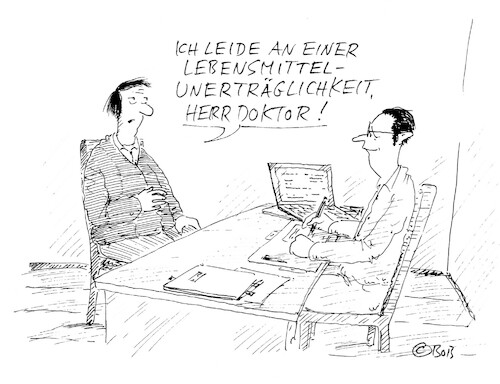 Cartoon: o.T. (medium) by Christian BOB Born tagged essen,nahrung,lebensmittel,unverträglichkeit,patient,doktor,praxis,ernährung,essen,nahrung,lebensmittel,unverträglichkeit,patient,doktor,praxis,ernährung