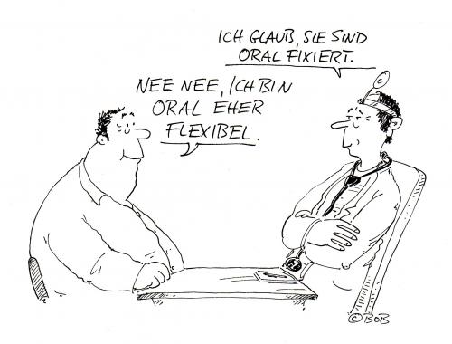 Cartoon: so oder so (medium) by Christian BOB Born tagged xxx,so,praxis,patient,therapie,therapeut,arzt,doktor,psyche,oral,oralverkehr,sexualiät,sex,flexibilität,flexibel,gesundheit,mund