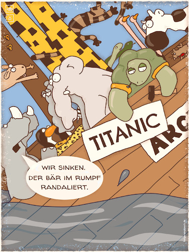 Cartoon: Arche Titanic (medium) by hollers tagged arche,noah,titanic,untergehen,sinken,bär,putin,russland,randalieren,tiere,leben,krieg,umwelt,ernährung,wirtschaft,zerstörung,arche,noah,titanic,untergehen,sinken,bär,putin,russland,randalieren,tiere,leben,krieg,umwelt,ernährung,wirtschaft,zerstörung