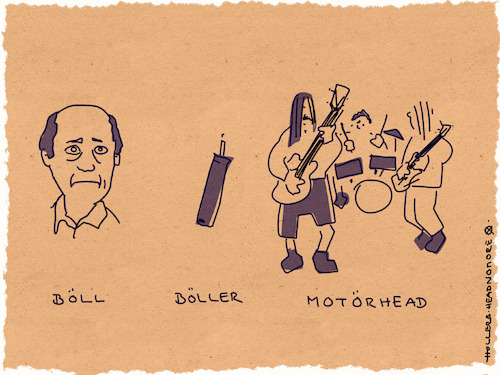 Cartoon: Böll (medium) by hollers tagged heinrich,böll,böller,motörhead,böllerverbot,silvester,rocknroll,musik,lemmy,kilmister,literatur,heinrich,böll,böller,motörhead,böllerverbot,silvester,rocknroll,musik,lemmy,kilmister,literatur