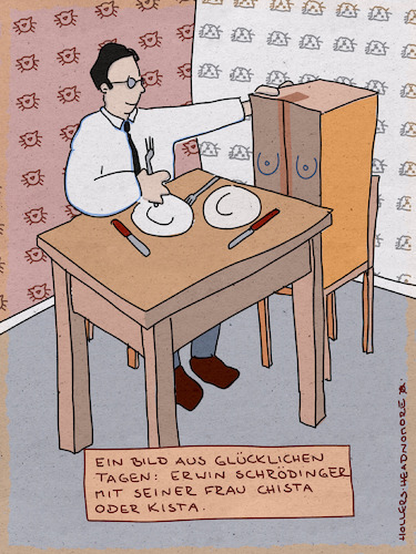 Cartoon: Chista oder Kista. (medium) by hollers tagged schrödinger,katze,kiste,physik,gedankenexperiment,quantenphysik,glück,liebe,ehe,frau,glücklich,essen,glückliche,tage,karton,schrödinger,katze,kiste,physik,gedankenexperiment,quantenphysik,glück,liebe,ehe,frau,glücklich,essen,glückliche,tage,karton