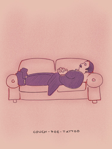 Cartoon: Couch potato (medium) by hollers tagged edgar,allen,poe,couch,potato,tattoo,psycho,therapy,mental,health,edgar,allen,poe,couch,potato,tattoo,psycho,therapy,mental,health