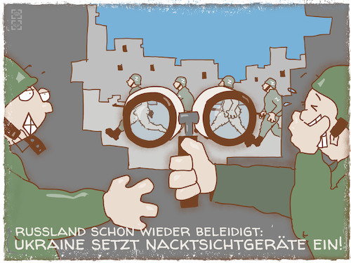 Cartoon: Nacktsichtgeräte (medium) by hollers tagged nachtsichtgeräte,nackt,ukraine,russland,beleidigt,krieg,soldaten,nachtsichtgeräte,nackt,ukraine,russland,beleidigt,krieg,soldaten